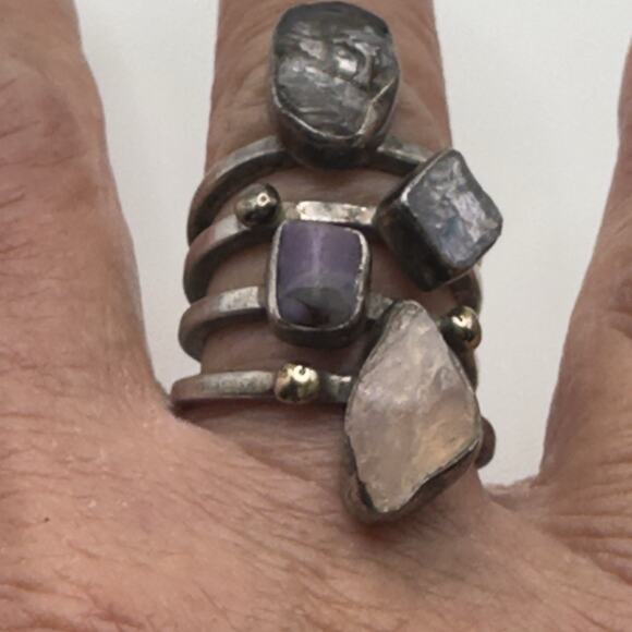 Lilly Barrack Artisan Sterling & 14k Gold 4 Gemstone Ring S 7.5 14g - Picture 12 of 12